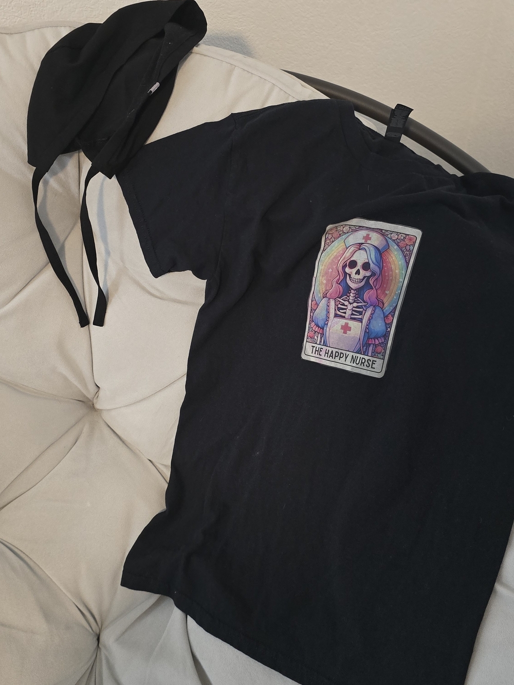 Graphic Tee with Colorful 'The Happy Nurse' With Fig Nurse Hat